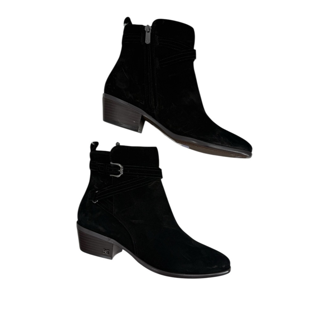 Sam Edelman Patty Black Suede Leather Ankle Boots Zip Buckle Boots 6M / 7.5M - Picture 6 of 13